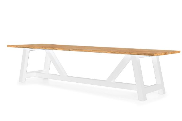 Suns Vasto Gartentisch mattweiß mit Life Edge Teakholzplatte 330 cm * Sale *