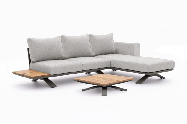 SUNS Stockholm chaise loungebank mrg frame soft grey met tafel 90 x 90 cm