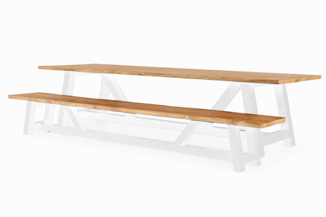 Suns Vasto Gartenmöbelset mattweiß mit Life Edge Teakholzplatte 330 cm * Sale *