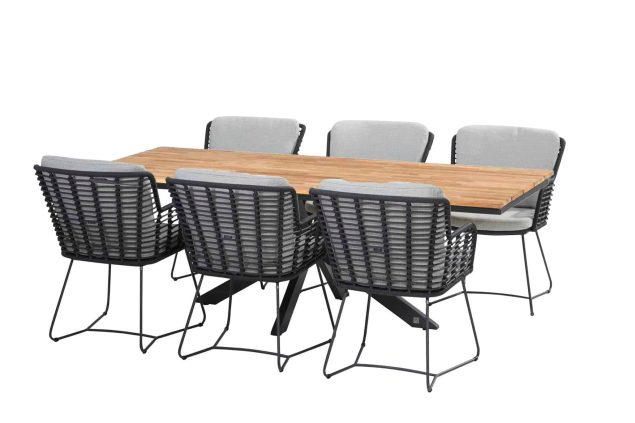 4 Seasons Outdoor Fabrice Gartenset Anthrazit mit Minerva Tisch mit Teakholzplatte 220 cm * Sale *