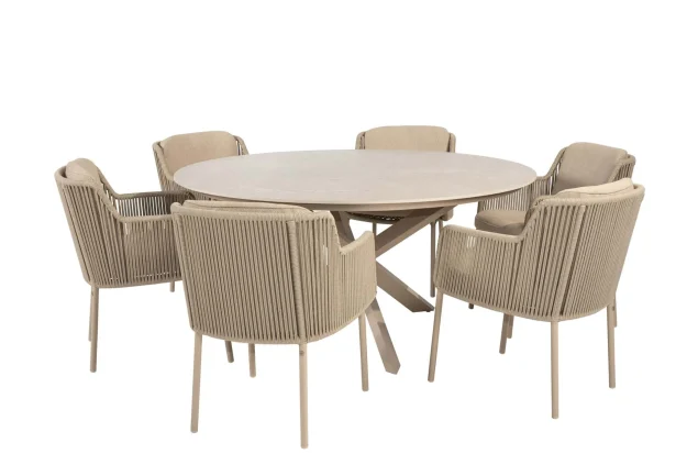 4 Seasons Outdoor Bernini Gartenmöbel-Set Latte mit Prado Tisch mit Prado Tisch mit Keramikplatte Ø 160 cm