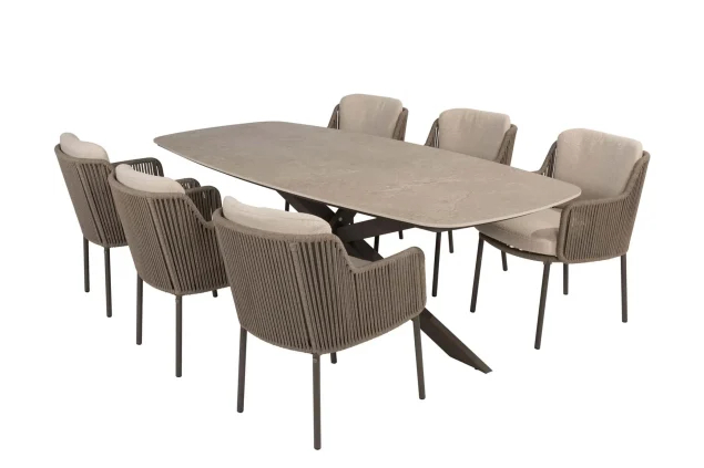 4 Seasons Outdoor Bernini Gartenmöbel-Set Terre mit Prado-Tisch mit tonnenförmiger Platte 240 cm