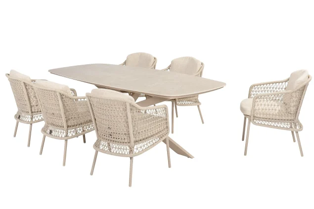 4 Seasons Outdoor Puccini Gartenmöbel-Set Latte mit Prado Tisch mit Keramikplatte 240 cm