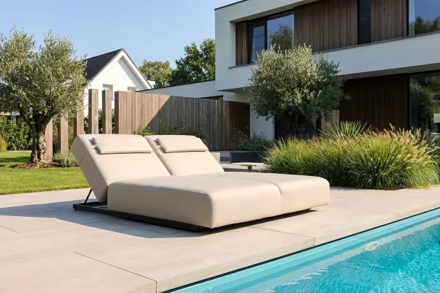 Flow Lio Doppelliege Graumel chalk mit schwarzem Aluminiumrahmen