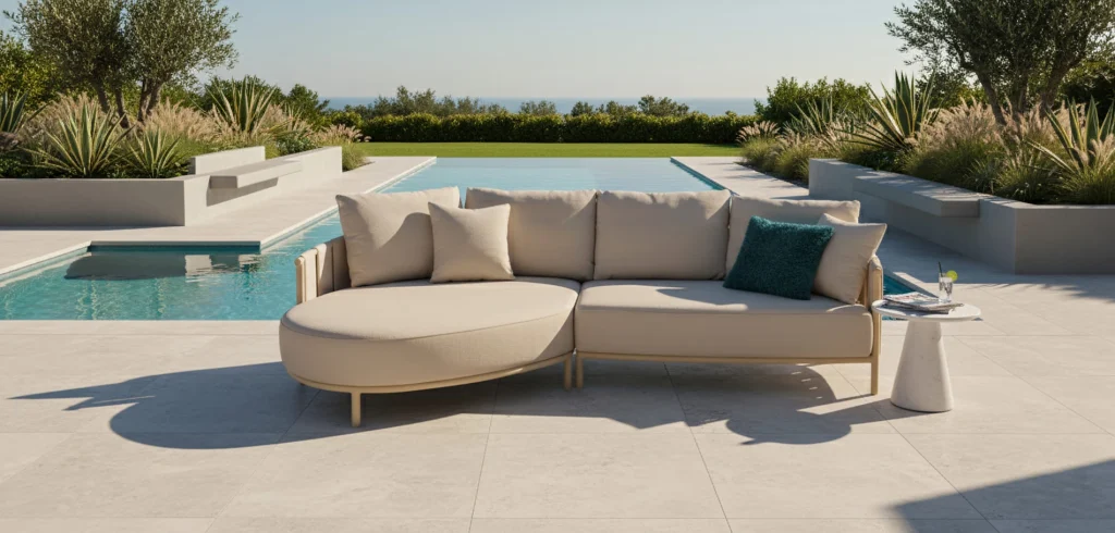 Flow Amori Chaise longue Tuscan Sand mit beigem Kissenbezug