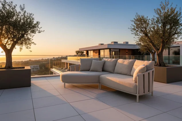 Flow Amori Chaise longue Tuscan Sand mit beigem Kissenbezug