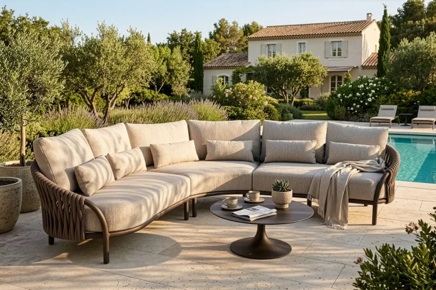 Suns Feroli Lounge-Set Bronze mit Clouded Rope und Pebble Desert Bouclé