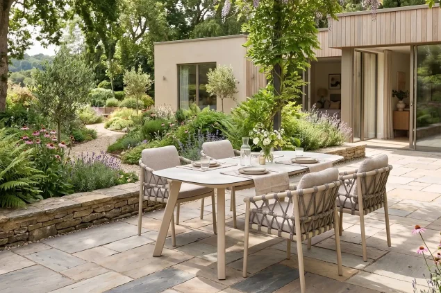 Taste by 4 Seasons Piacenza Gartenset mit Manolo Tisch mit bedruckter Keramikplatte 180 cm
