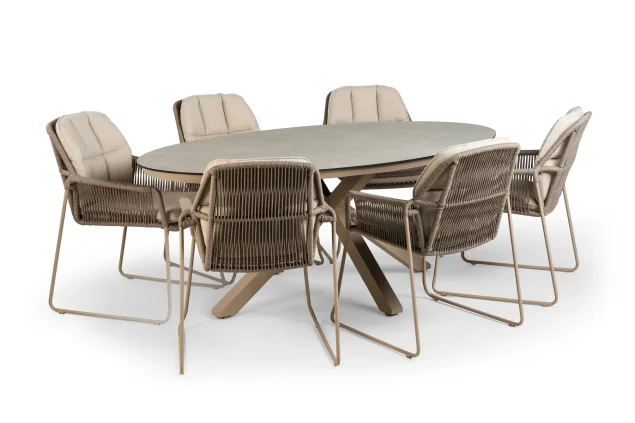 Tierra Outdoor Rivera Gartenmöbel-Set Champagner mit Oblong-Tisch 200 x 110 cm
