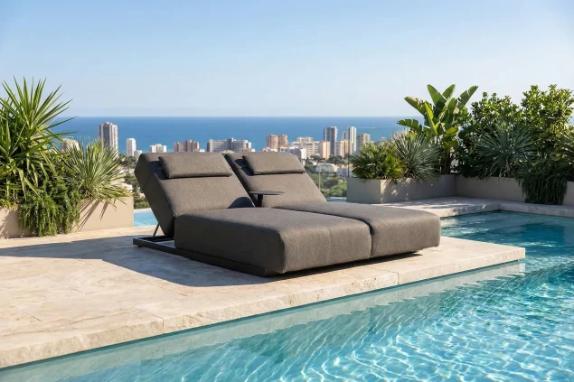 Flow Lio Doppelliege Sooty mit schwarzem Aluminiumrahmen