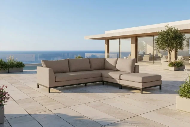 Flow. Square Chaise Sofa taupe chiné links