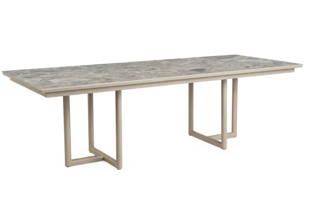 Tierra Outdoor Naro Gartentisch Champagner mit Dekton Ceppo Tischplatte 220 x 100 cm