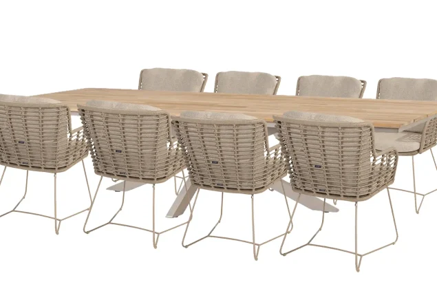 4 Seasons Outdoor Fabrice Gartenmöbel-Set Latte mit Minerva-Tisch mit Teakholzplatte 280 x 95 cm * Sale *