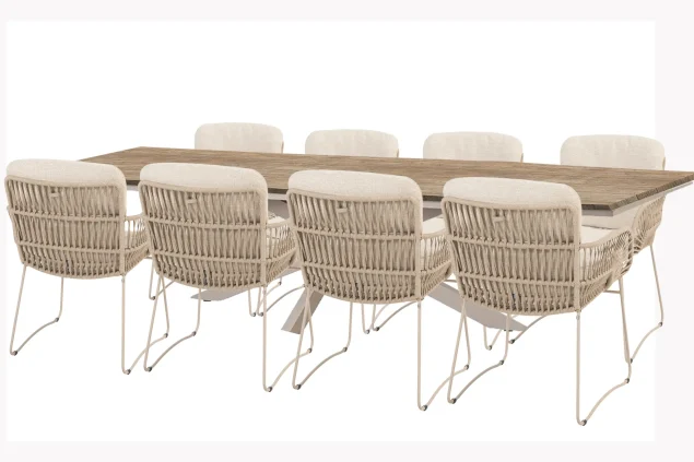 4 Seasons Outdoor Murcia Gartenmöbel-Set latte mit Minerva Tisch mit Robusto Teakholz Platte 280 cm * Sale *