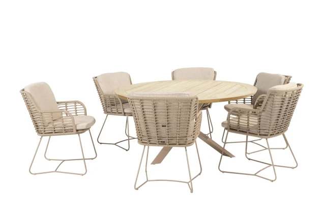 4 Seasons Outdoor Fabrice Gartenmöbel-Set Latte mit Prado Tisch Teakholzplatte Ø 160 cm