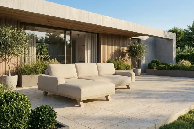 Flow. Easey Chaiselongue-Sofa Tuscan Sand/Beige links