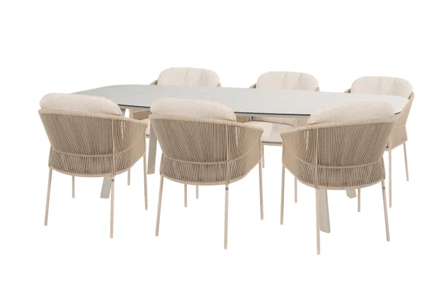 Taste by 4 Seasons Florence Gartenmöbel-Set Latte mit Manolo-Tisch mit bedruckter Keramikplatte 240 cm