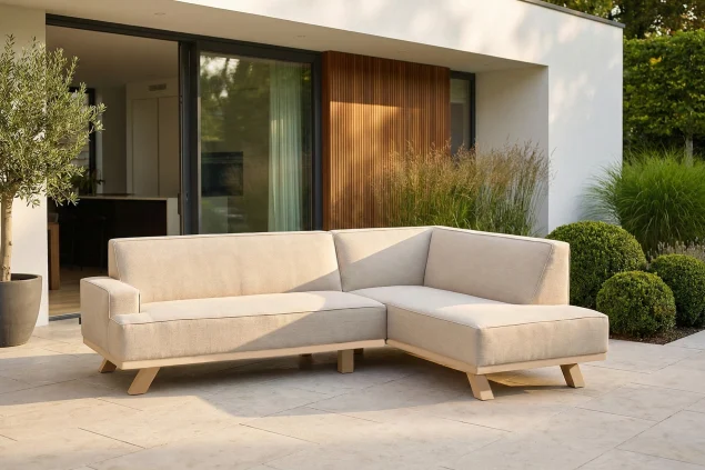 Flow. Quart Chaiselongue Tuscan Sand/Beige mit langer Seite rechts