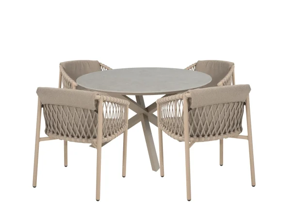4 Seasons Outdoor Allora Gartenmöbel-Set Latte mit Prado Tisch - Platte aus Keramik Ø 130 cm
