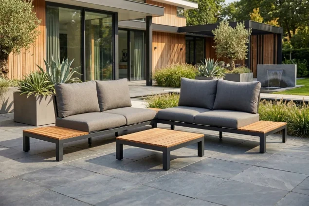 Suns Alba Eck-Loungesofa in Anthrazit mit Teakholzplatten * SALE *