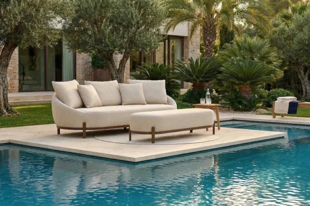 Flow Lagune 3-Sitzer-Lounge-Sofa Pure Cacao mit beigen Kissen