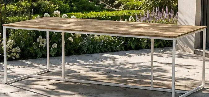 4 Seasons Outdoor Quatro Tisch Latte mit Robusto Teakholz Platte 220 x 95 cm
