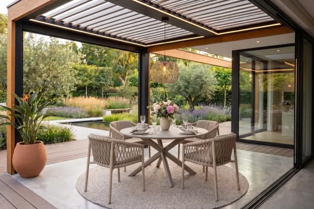 4 Seasons Outdoor Allora Gartenmöbel-Set Latte mit Prado Tisch - Platte aus Keramik Ø 130 cm * SALE *